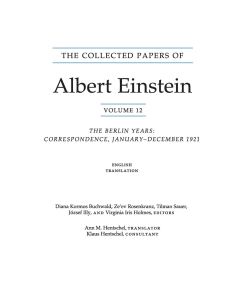 The Collected Papers of Albert Einstein, Volume 12 (English) The Berlin Years: Correspondence, January-December 1921 (English translation supplement) - Albert Einstein