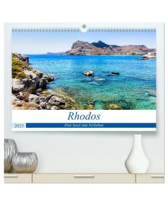 Rhodos - eine Insel zum Verlieben (hochwertiger Premium Wandkalender 2025 DIN A2 quer), Kunstdruck in Hochglanz Die sonnigste der griechischen Insel bietet malerische Buchten, viele feine Sandstrände und uralte Geschichte.