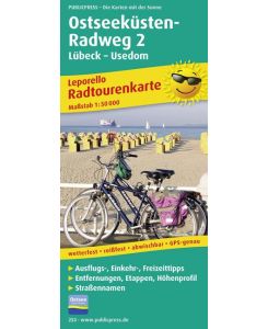 Radwanderkarte Ostseeküsten-Radweg 2 Lübeck-Usedom 1 : 50 000 mit Ausflugszielen, Einkehr- & Freizeittipps
