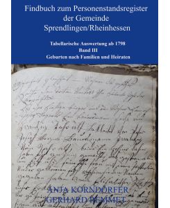 Findbuch zum Personenstandsregister der Gemeinde Sprendlingen/Rheinhessen Tabellarische Auswertung ab 1798                    Band III - Anja Korndörfer
