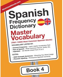 Spanish Frequency Dictionary - Master Vocabulary 7501-10000 Most Common Spanish Words - Mostusedwords